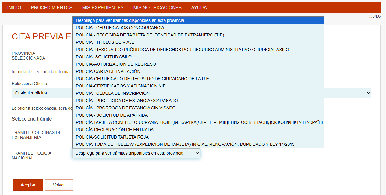 Elegir tr&aacute;mite