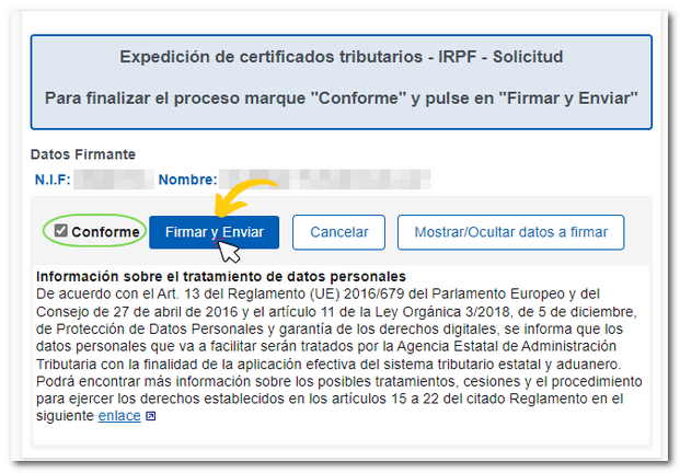 Firmar y enviar la solicitud