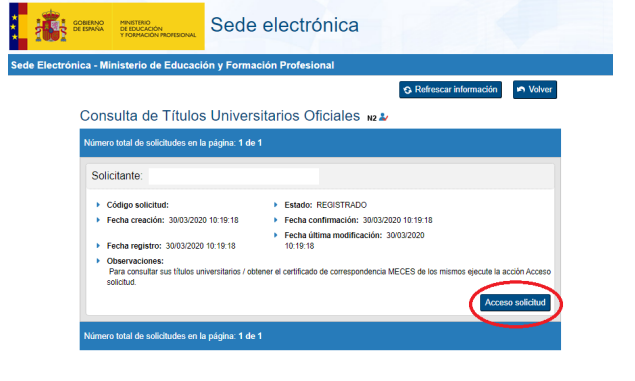 Acceso a solicitud Consulta de T&iacute;tulos