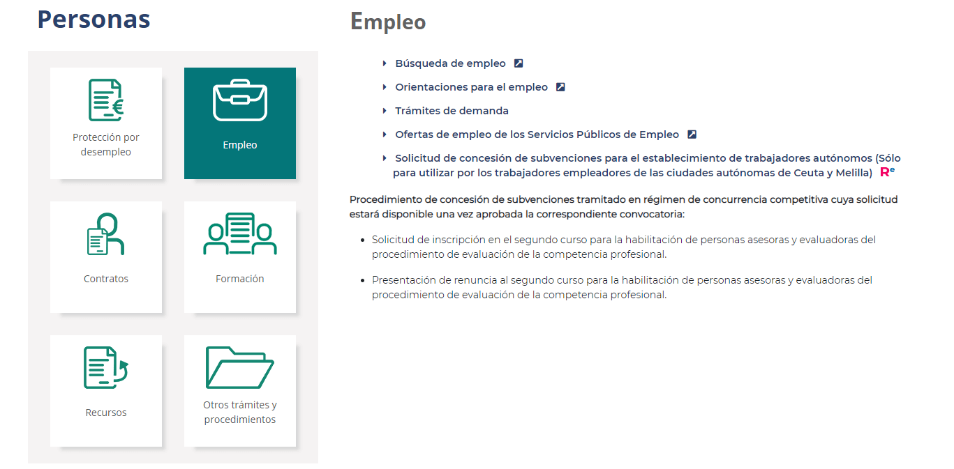 web SEPE, apartado empleo