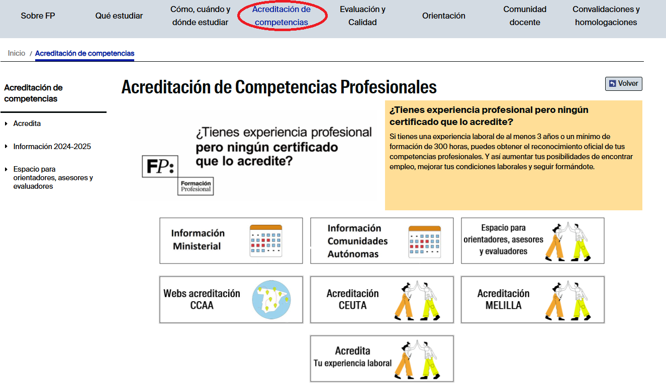 Acreditaci&oacute;n de Competencias Profesionales.