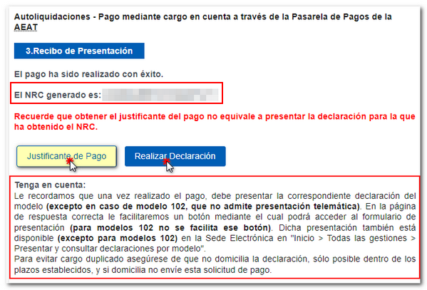 Recibo de presentaci&oacute;n modelo 576